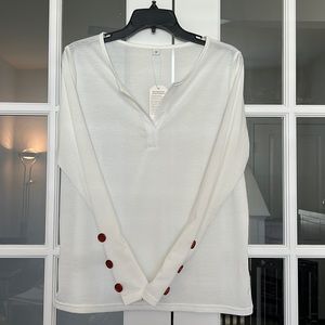 Long sleeve, Cream, Tunic style shirt with button accents on sleeve. NWT Medium